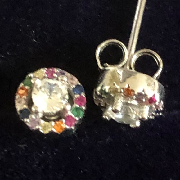 NWOT Sterling Silver Multicoloured Cubic Zirconia Earrings - Picture 7 of 7